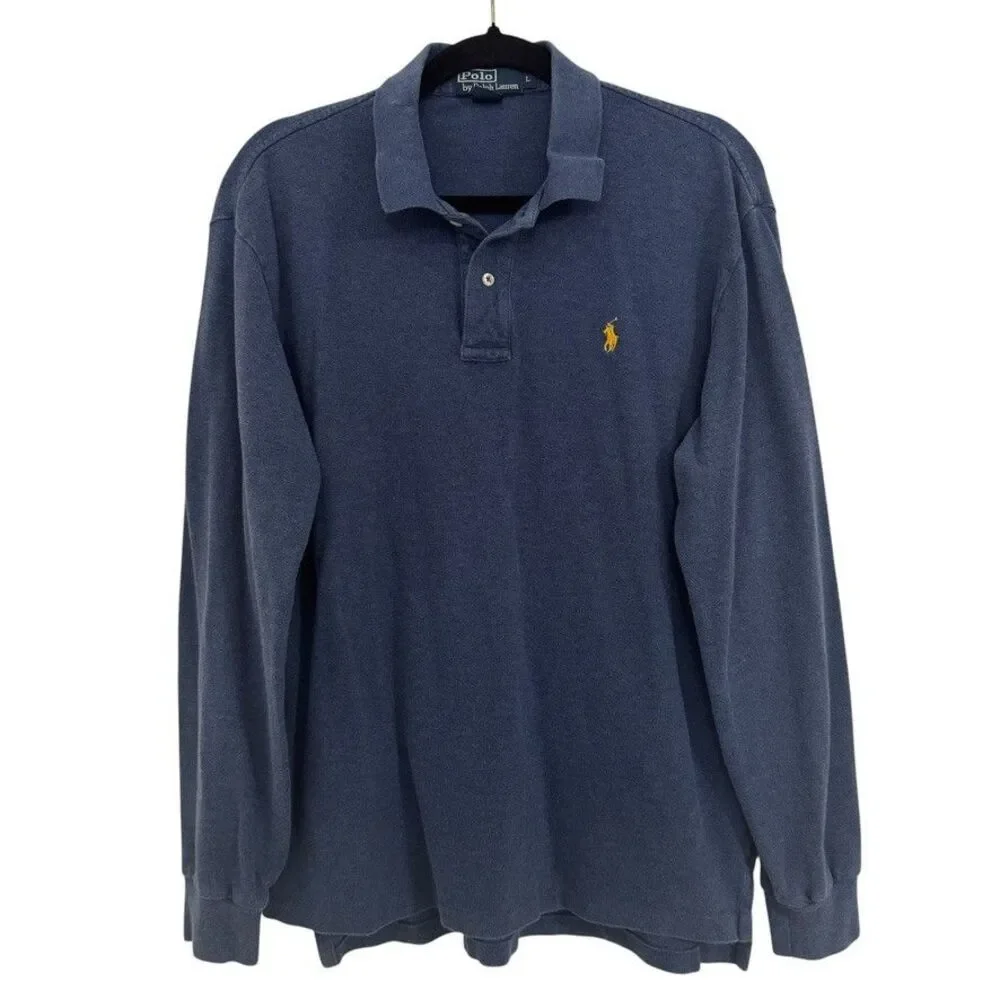 Polo Ralph Lauren Mens Size LARGE Classic Fit Blue Long Sleeve Shirt Cotton Casu